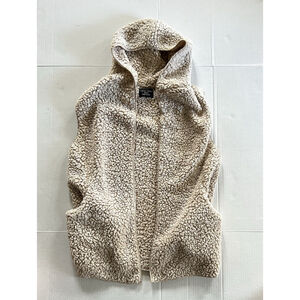 Love Tree Brown Sherpa Hooded Warm Vest Women's Size Medium Cozy Boutique EUC